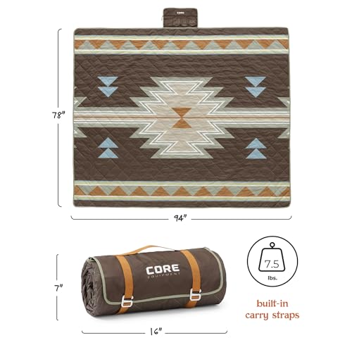 CORE Outdoor Weighted Blanket | Packable Waterproof Picnic Blanket, Beach Mat, Tent Camping Rug, & Stadium Blanket | Large Portable 94" x 78" Quilt Design with Built-in Straps and Carry Handle - color: Desert Mosaic