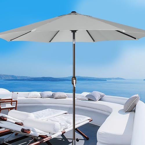 Blissun 9' Outdoor Patio Umbrella, Outdoor Table Umbrella, Yard Umbrella, Market Umbrella with 8 Sturdy Ribs, Push Button Tilt and Crank - color: Grey