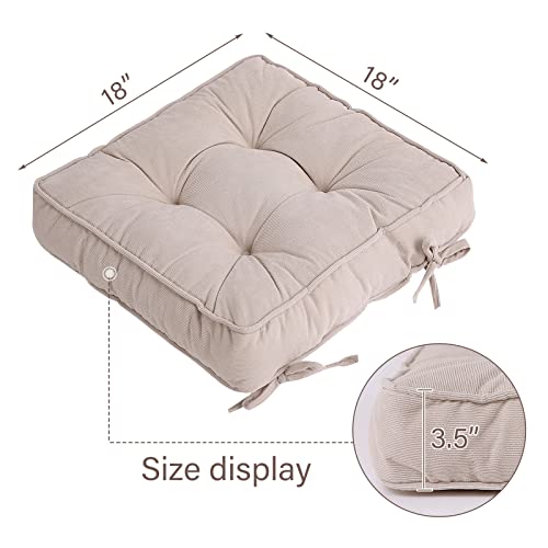 Furlide Chair Cushion with Ties 18 x 18 Inch Indoor Outdoor Cushions for Dining Chairs Set of 2, Square (Beige, 18 x 18 Inch) - color: Beige