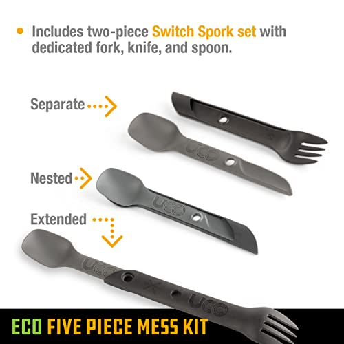 UCO Recycled ECO 5-Piece Camping Mess Kit with Bowl, Plate, Switch Spork Utensil Set - color: Midnight