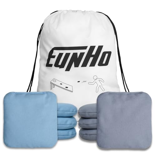 EunHo Cornhole Bags Set of 8 Regulation Size & Weight Corn Hole Bean Bags Official Professional All Weather for Tossing Game with Carry Case - color: SkyBlue/Grey