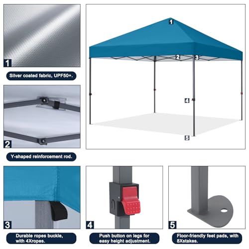 COOSHADE Durable Easy Pop Up Canopy Tent 10x10Ft, Turquiose - color: Turquiose, size: 10x10Ft