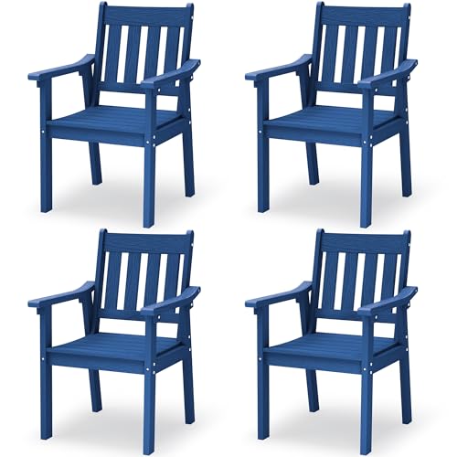YEFU Patio Dining Chairs Set of 4: All Weather Outdoor Dining Chairs with Wide Curved Seat and Backrest - Outdoor Furniture Plastic for Outside Backyard/Garden/Porch/Deck 350lbs Capacity Blue - color: Blue, size: 4 Chairs