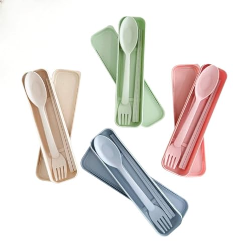 Wheat Straw Cutlery Set – Reusable Travel Utensils with Case – Portable Fork, Spoon & Chopsticks – Eco-Friendly Flatware for Kids & Adults – Lightweight Lunch Box Accessories for Work (green)