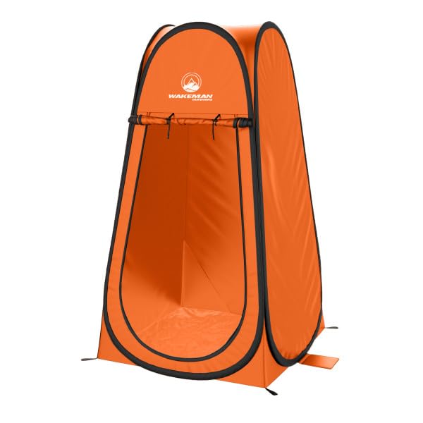 Wakeman Pop Up Changing Tent, 3.3 x 3.3 x 6.2ft, Camping Shower Tent for Portable Toilet Stall or Dressing Room with Carry Bag for Camping, Beach, or Tailgate, Polyester - color: Orange