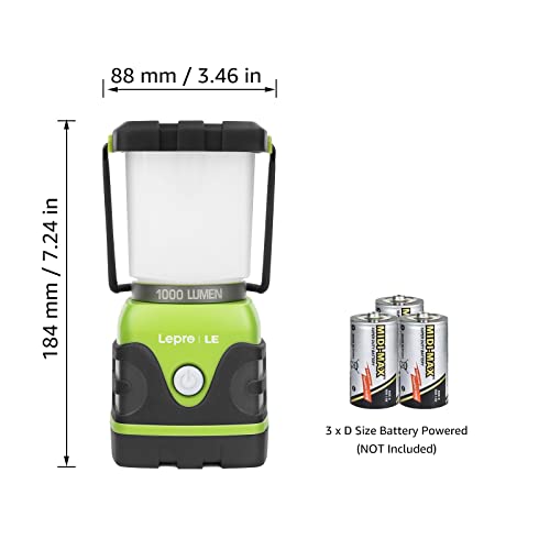 LE 1000LM Battery Powered LED Camping Lantern, Waterproof Tent Light with 4 Light Modes, Camping Essentials, Portable Lantern Flashlight for Camping, Emergency Light, Power Outages, Not Rechargeable - color: Green-1000lm-1Pack