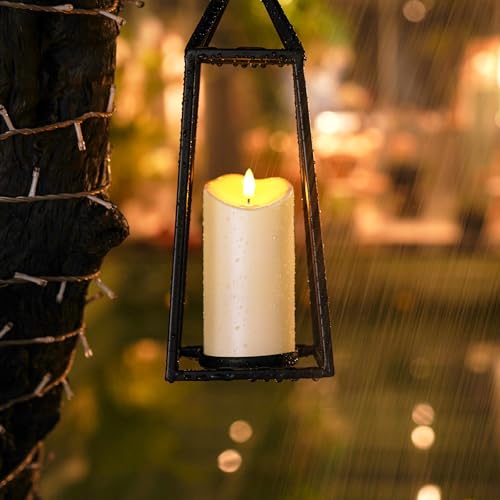 Homemory Outdoor Waterproof Flameless Candles, LED Candles, Battery Operated Candles with Remote and Timers, Electric Fake Plastic Pillar Candles, Dark Ivory, D3 H4 5" 6" 8" 8", Set of 5 - color: Dark Ivory, size: D3"xH4"5"6"8"8"