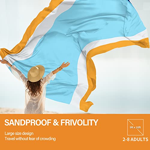 Famstar Beach Blanket Oversized Extra Large 10'X 9',Waterproof Sandproof Beach Blanket 2-8 Adults Lightweight Durable for Travel Camping Hiking Picnic (10'X 9', Orange&Blue)