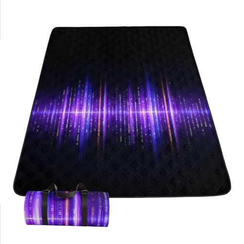 Outdoor Picnic Blanket Portable Ultrasonic Waterproof Picnic Purple Lines Printed Camping Beach Mat for Sand and Wet Grass Hiking (Purple Lines L - color: Purple Lines, size: Extra Long - 78"x78"