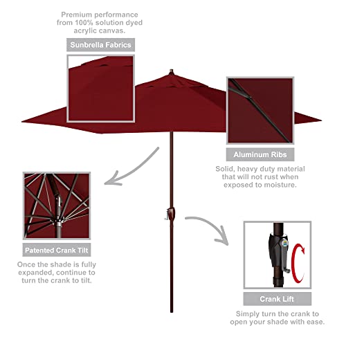 California Umbrella 9' Round Sunbrella Aluminum Outdoor Deck, Pool or Patio Umbrella, Crank Lift, Auto Tilt, Bronze Pole, Ruby - color: Ruby
