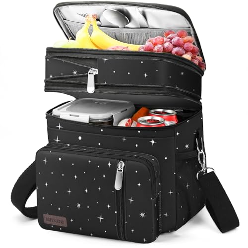 MIYCOO Lunch Bag & Lunch Box for Women Men, Double Deck Leakproof Insulated Soft Large Adult Camping Cooler bag for Work, Beach, Picnic, Travel (Black Starry Sky, 15L) - color: Black Starry Sky