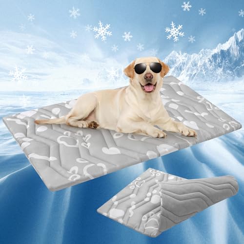 BEAUTYZOO Upgrade Dog Cooling Mat Extra Large, Reversible Self-Cooling Mat for Dogs, Thicken Pet Ice Cool Pad Blanket for Summer Kennel Sofa Bed Floor Car Seat, Machine Washable&Foldable, 59"x40" - color: Grey, size: 59.0"L x 40.0"W x 1.0"Th(XL)