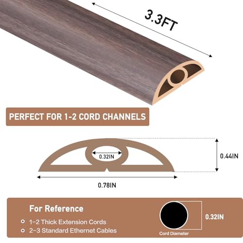 Floor Cord Cover Self Adhesive Cord Hider Floor Extension Cord Covers for Floor Power Cord Protector Cable Management Prevent Cable Trips Cable Cavity 0.32" W x 0.32" H (Brown Walnut Wood, 3.3Ft) - color: Brown Walnut Wood, size: 0.79" x 3.3'