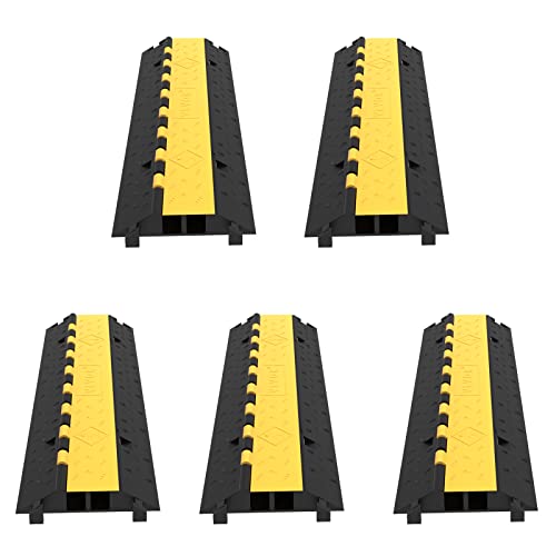 VEVOR 5 Pack Rubber Cable Protector Ramp 2 Channel Heavy Duty 66,000 lbs Load Capacity Cable Wire Cord Cover Ramp Speed Bump Driveway Hose Cable Ramp Protective Cover (2-Channel, 5 Pack-66,000 lbs) - style: 5 Pcs