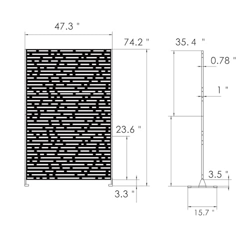Kozyard Metal Privacy Screen 74" H x 47.2" W Decorative Outdoor Divider with Stand Panels Freestanding Screen Set for Deck Patio Balcony Garden Outdoor&Indoor (Black/Dotted Line) - color: Black/Dotted Line