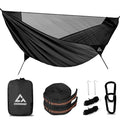 Camping Hammock with Mosquito Net – Portable Parachute Nylon Hammock Tent with Tree Straps, Camp Rope & Stake - for Hiking, Backpacking, Travel, Backyard, Beach – Holds Up to 500lbs (Black) - color: Black