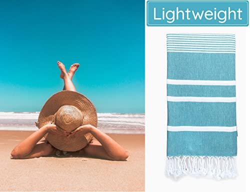 Premium Turkish Beach Towel (35”x 67”) – Lightweight, Quick Dry Beach Towel, Sand-Free, 100% Cotton – Teal - color: Teal