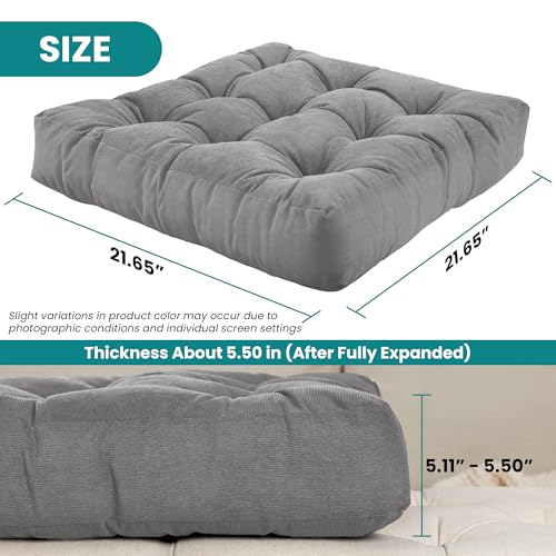 NEST & LOOM Floor Cushions - Floor Chair Pillow, Meditation Cushion, Square Large Floor Pillow, Solid Thick Tufted Floor Pillow - Grey - 21.65" x 21.65" - color: Grey