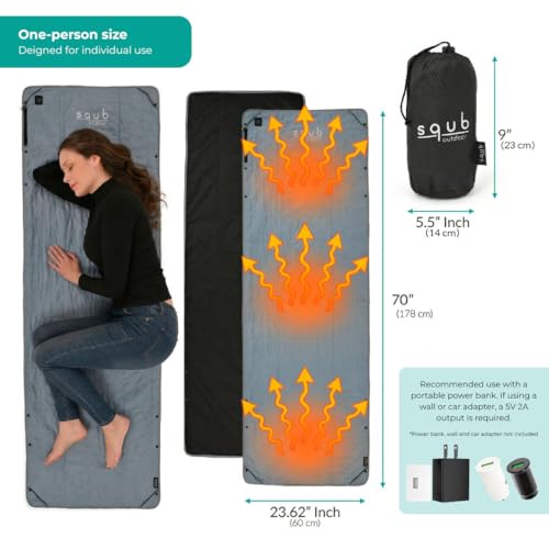 Electric Heated Blanket – Waterproof for Outdoor Camping, Cordless Heating with 3 Heat Levels, Portable Travel Cover w/Storage Bag, Electric Blanket & Battery Heated Blanket (Power Bank Not Included) - color: Blue