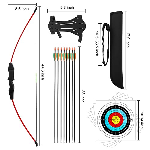 Dostyle 44" Bow and Arrow Set for Kids Children Outdoor Youth Recurve Bow Junior Archery Training for Kids Teams Game Gift - color: Red