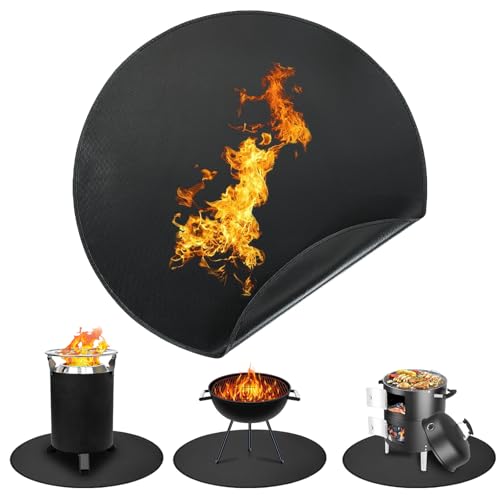 TYLIN Fire Pit Mat for Deck Fireproof, Round Fireproof Under Grill Mat, Oil-Proof Waterproof BBQ Pad for Deck Patio Grass Outdoor Grill Accessories, Portable and Reusable，Black (36x36 inch) - size: 36x36 inch