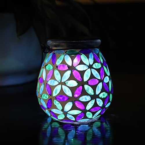 Afirst Mosaic Solar Lanterns Outdoor - Glass Hanging Solar Lights Hollow Out Waterproof Table Lamp Outdoor Decorative for Garden, Patio, Holiday Party Outdoor Decoration - style: kaleidoscope