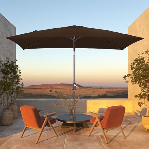 JEAREY 6.5x10 ft Rectangular Patio Umbrellas Rectangle Outdoor Umbrella with Push Button Tilt and Crank, Market Table Umbrella 6 Sturdy Ribs UV Protection for Poolside Garden Backyard Deck, Brown - color: Brown