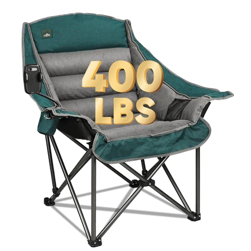 Northroad Oversized XL Padded Camping Chair w/Cell Phone Holder, Large Camp Lounge Chair, Foldable Lawn Chair w/Cup Holder,Carry Bag for Outdoor Hiking, Beach, Picnics, Heavy-Duty 400-lbs Capacity - color: Ph-green