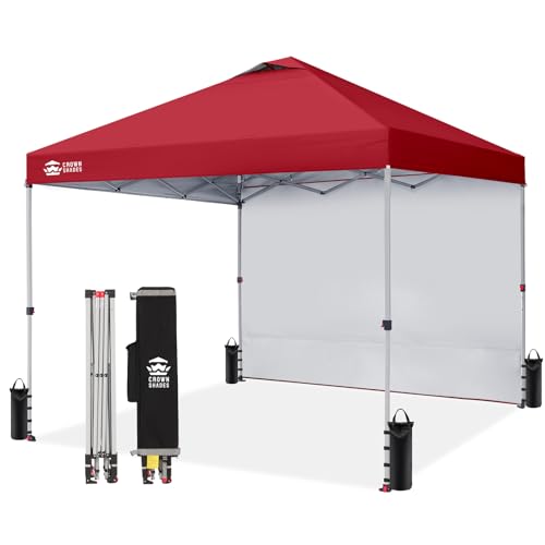 CROWN SHADES 12x12 Pop Up Canopy Tent Instant Commercial with 150D Silver Coated Fabric Including 1 Removable Sidewall, 4 Ropes, 8 Stakes, Weight Bags, STO 'N Go Bag, Red - color: Red, size: 12x12FT
