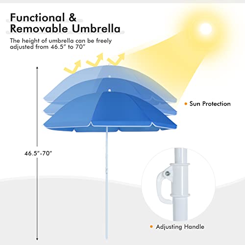 COSTWAY Double Portable Picnic Chairs, Folding Camping Chairs w/Detachable Umbrella, Cooler Bag, Cup Holders, Patio Beach Camping Chairs for Outdoors - color: Turquoise