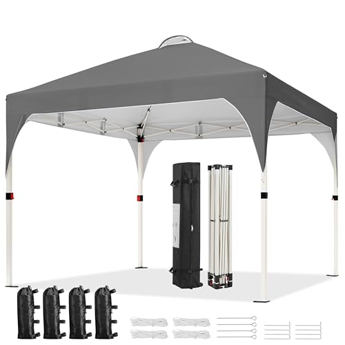 Yaheetech 10x10 Pop Up Canopy Tent with Vent, Easy Set Up Tent, Instant Sun Shelter Canopy with Wheeled Bag, 4 Sandbags, 12 Stakes & 4 Ropes, for Parties, Beach, Outdoor, Dark Gray - color: Dark Gray, size: 10x10