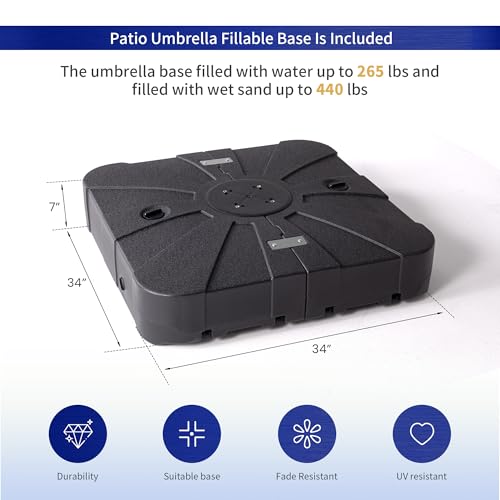 JZAC & QZYD 9x12 FT Outdoor Cantilever Patio Umbrella with Base Included and LED Lights, Large Heavy Duty 2-Tier Aluminum Offset Umbrellas with 360-Degree Rotation for Pool Deck, Navy - color: Navy, size: 9'×12' - Weighted Base Included