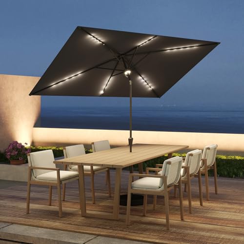 C-Hopetree Rectangular Outdoor Patio Market Umbrella with Solar LED Lights 6.5 x 10 ft - color: Anthracite
