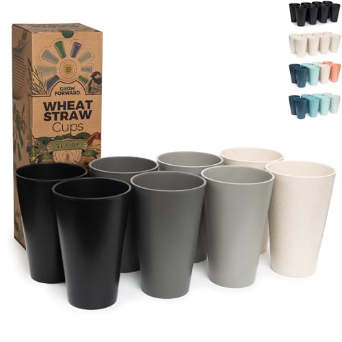 Grow Forward Premium Wheat Straw Cups - 20 oz Unbreakable BPA Free Hard Plastic Cups - Reusable Lightweight Plastic Drinking Glasses for Kitchen, Outdoor, Water, Camping, RV - Moonlight - color: Moonlight, size: 20oz