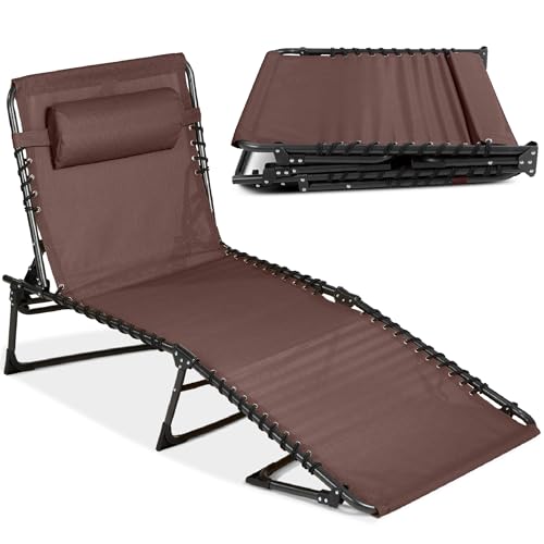 Best Choice Products Patio Chaise Lounge Chair, Portable Outdoor Folding Recliner for Lawn, w/ 8 Positions, Handles, 300lb Capacity - Brown - color: Brown