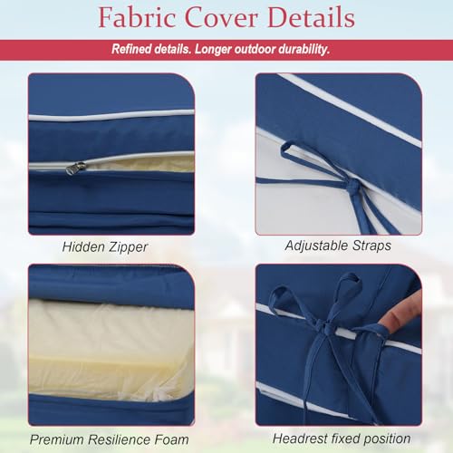 Chaise Lounge Cushions Outdoor 72x21x4 Inch, Patio Lounger Chair Cushion with Removable Cover, Fade Resistant Replacement Pad for Outdoor Furniture (Blue+White Side, 72x21x4 inch) - color: Blue+white Side