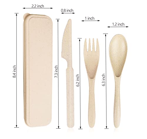 YDYTOP Reusable Travel Utensils Set with Case, Beige Wheat Straw Portable Knife Fork Spoons Tableware, Eco-Friendly BPA Free Cutlery for Kids and Adults as Travel Picnic Camping Utensils - color: 1 Sets - Beige
