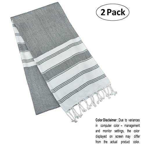 GLAMBURG Peshtemal Turkish Towel - Beach Towels Oversized 36x71 Set of 2, Cotton Beach Towels for Adults, Soft Durable Absorbent Extra Large Bath Sheet Hammam Towel - Charcoal Grey - color: Charcoal, size: 2 Pack