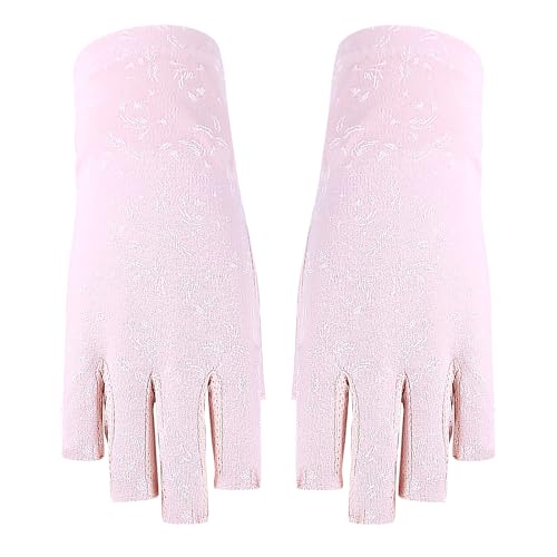 Lightweight Summer Fingerless Gloves Men Women UV Sun Protection Driving Cotton Gloves Nonslip Touchscreen Mittens - color: 2pairs-pink+floral Black