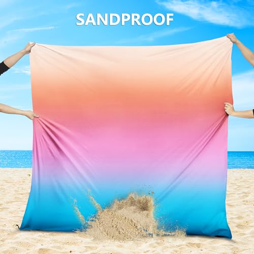 AISPARKY Beach Blanket Waterproof Sandproof Extra Large, Oversized Beach Mat, Quick Drying&Compact&Lightweight, Picnic Blankets Vacation Essentials for Outdoor Beach Camping (79" X 83" (4 Person)) - color: Gradient - Sunset, size: 6'11" x 6'7"