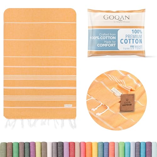 GOQAN Turkish Beach Towel Oversized 39x71 | Thin, Lightweight, 100% Cotton and Sand Free Towel is Suitable for Beach, Bathroom, Pool, Travel & Swim - Orange - color: Orange, style: Lucky