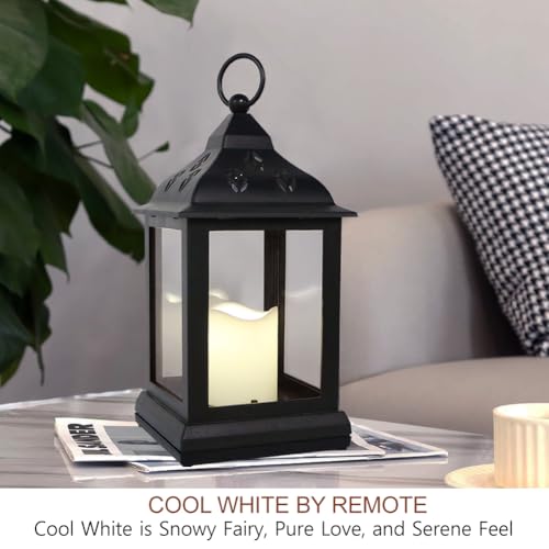 Bright Zeal 2-Pack 9.5" Vintage Decorative Candle Lantern with LED Flickering Flameless Candle (Black, 8hr Timer) - Indoor Hanging Lanterns Decorative Lanterns Battery Powered LED Candle Timer Candle - color: [2-pack] Textured Black - Abs Thermoplastic Co
