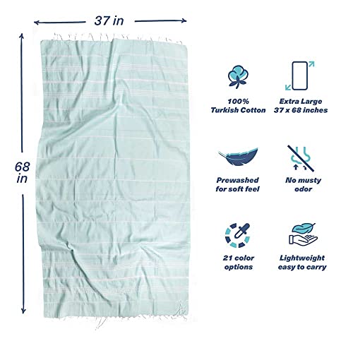 Hencely Turkish Beach Towel 37x68 Oversized, Sand-Free, Quick-Dry, Lightweight - Travel Essential for Pool & Bath - Striped 100% Cotton Bathroom Towels Accessories Gift (Aqua) - color: Aqua