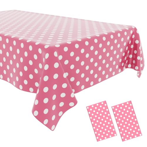2 Pack Pink Polka Dot Tablecloth,Pink and White Tablecloths Disposable Plastic Rectangular Picnic Table Cover,Suitable for Rectangular Tables(54 x 108 Inches) - color: Polka Dot Pink, size: 54" x 108" Rectangular (2 Pack)