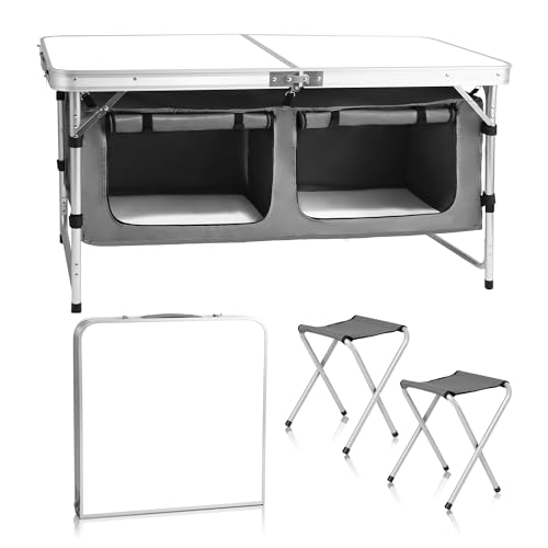 Camp Field Camping Folding Aluminum Table with Adjustable Legs for Outdoor Travel Beach, Backyards, BBQ, Party and Picnic Foldable Table - color: Whitebig