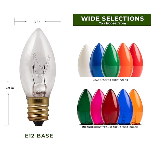 C9 26ft Indoor/Outdoor Clear Incandescent Christmas String Lights with 25 Bulbs and E17 Base | 120V, 7W - style: Clear Incandescent