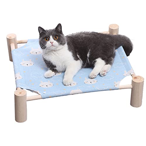Pozico Cat & Dog Hammock Bed – Wooden Elevated Pet Cot with Breathable Mesh – Raised Cat Bed for Small Pets, Portable Puppy Bed Indoor & Outdoor Use – Blue Rabbit Design - color: Blue Rabbit