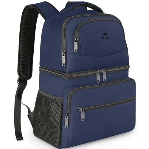 MATEIN Cooler Backpack, 26 Cans Insulated Lunch Backpack for Men Women, Leakproof Double Layer Lunch Cooler Bag Lightweight Soft Lunch Backpack with Cooler Compartment, Beach Camping Hiking Beer Gifts - color: Blue, size: 26 Cans