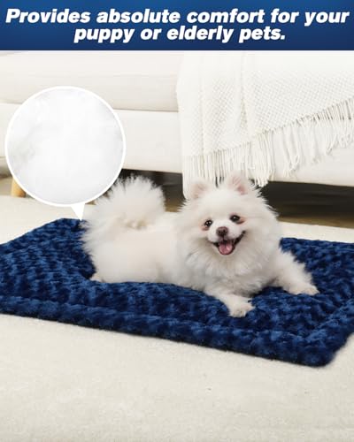 Washable Dog Bed Mat Reversible Dog Crate Pad Soft Fluffy Pet Kennel Beds Dog Sleeping Mattress for Large Jumbo Medium Small Dogs, 41 x 27 Inch, Blue - color: Blue, size: 41.00" x 27.00" x 1.50"