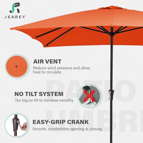 JEAREY 8x10 ft Rectangular Patio Umbrellas Outdoor Table Market Umbrella w/Crank, 8 Sturdy Ribs, UV Protection Windproof Sunproof for Garden, Deck, Backyard, Pool(Orange) - color: Orange, size: 8x10ft
